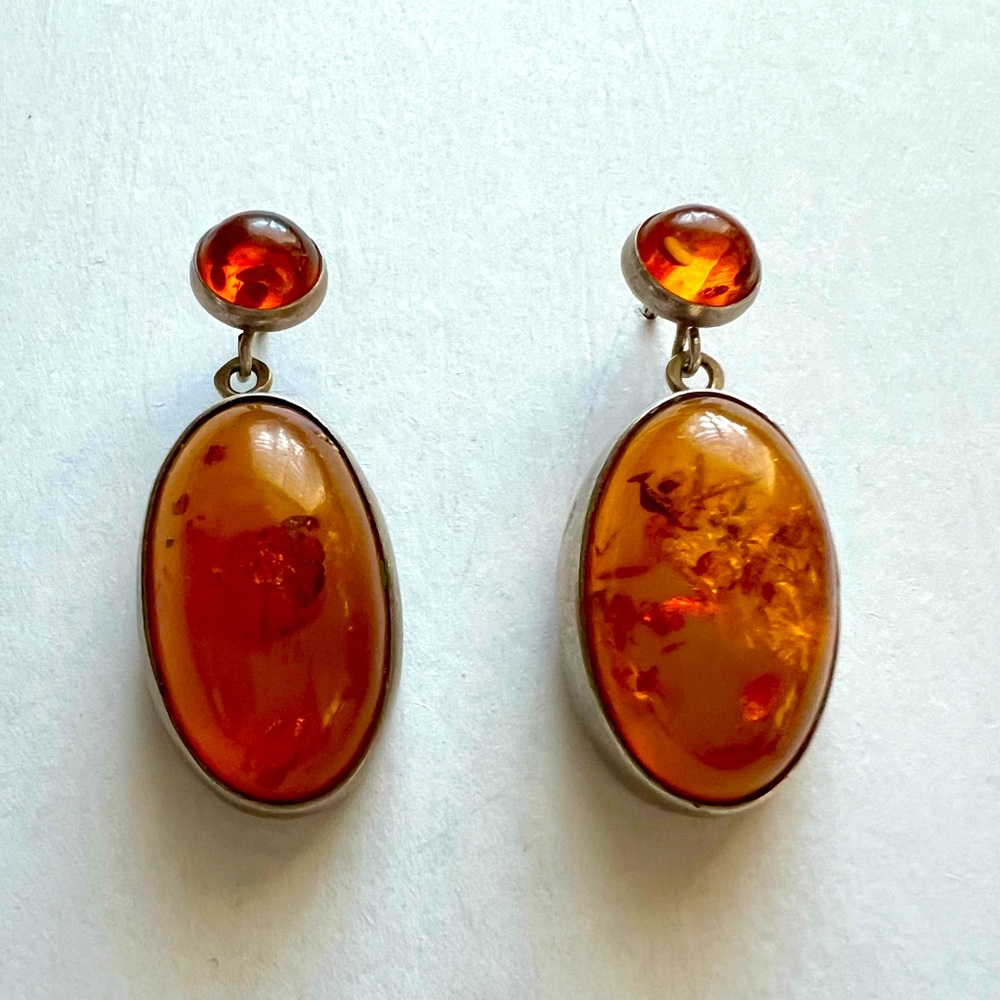 Vintage Handcrafted Amber/Silver Earrings